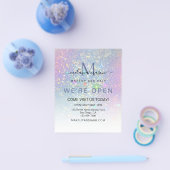 Holografische Glam Glitter Elegant We're Open Blue Flyer (Enkel)