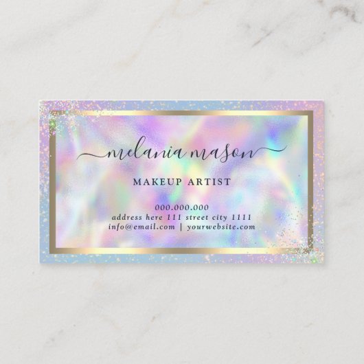 Holografische Glam Glitter Elegante Gouden Schoonh Visitekaartje (Achterkant)