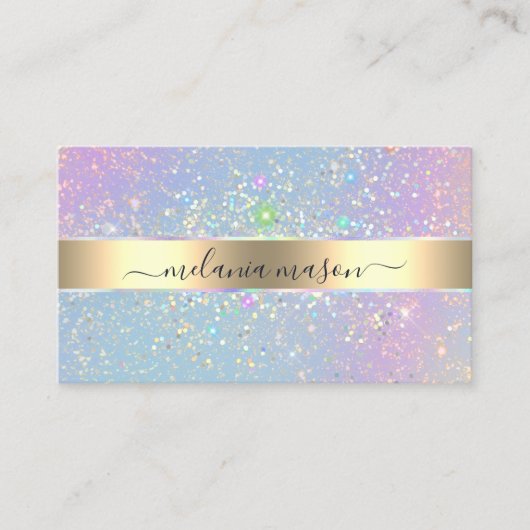 Holografische Glam Glitter Elegante Gouden Schoonh Visitekaartje (Voorkant)