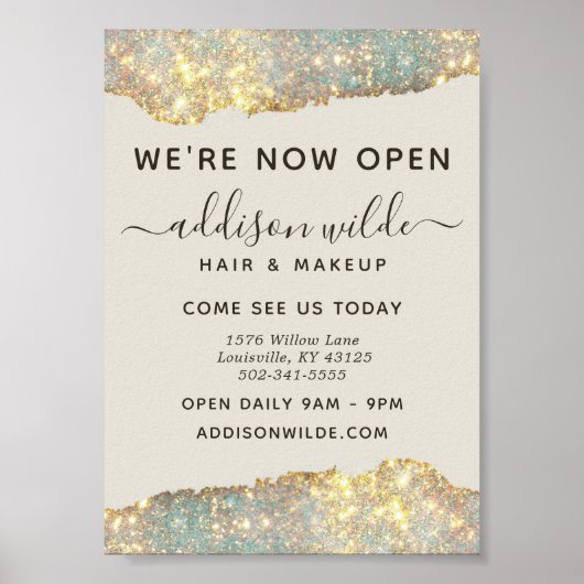 Holografische Glam Glitter Salon Business Opening Poster (Voorkant)