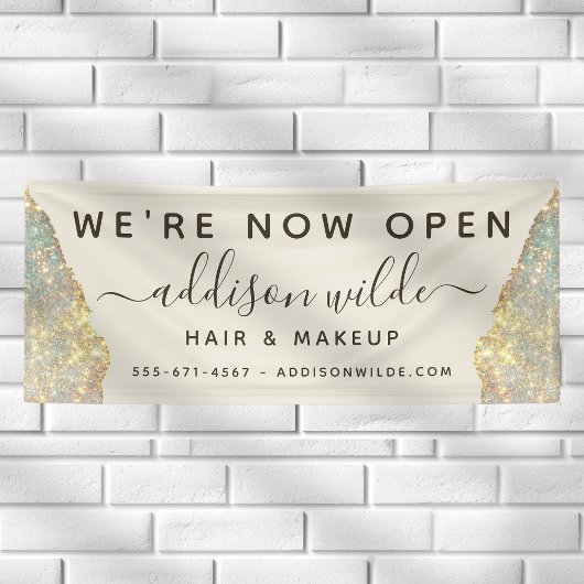 Holografische Glam Glitter Salon Openen Spandoek