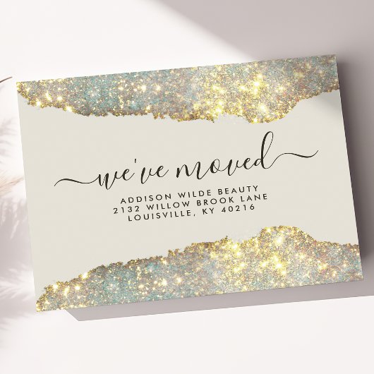 Holografische Glam Glitter Salon Verhuisbericht Aankondigingskaart