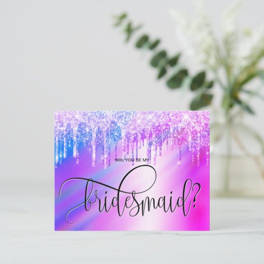 holografische glinster druppels wil je mijn bruids kaart (Staand voorkant)