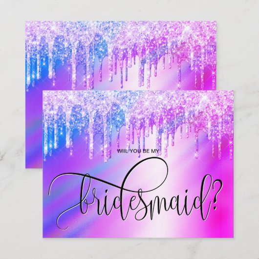 holografische glinster druppels wil je mijn bruids kaart (Voorkant / Achterkant)