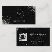 Holografische Glitter Aangepaste QR-code & Logo Zw Visitekaartje (Voorkant / Achterkant)