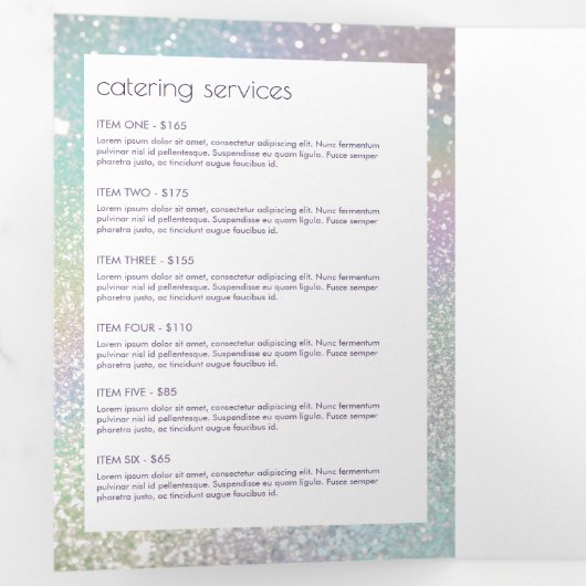 Holografische Glitter Bakkerij, Catering Menu Broc (Binnenzijde eerst)