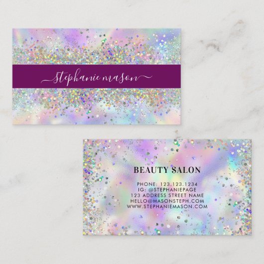 Holografische Glitter Beauty Salon Eye Catching Contactkaartje (Voorkant / Achterkant)