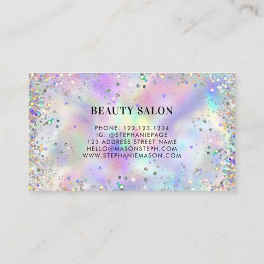 Holografische Glitter Beauty Salon Eye Catching Contactkaartje (Achterkant)