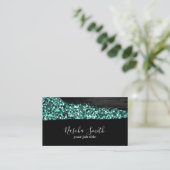 Holografische Glitter Blauwgroen & Zwart Modern Visitekaartje (Staand voorkant)