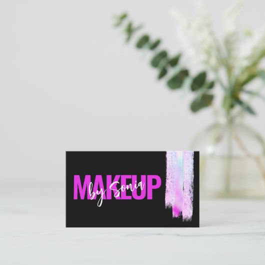 Holografische Glitter Brush Make-up Artist Zwart Visitekaartje (Staand voorkant)