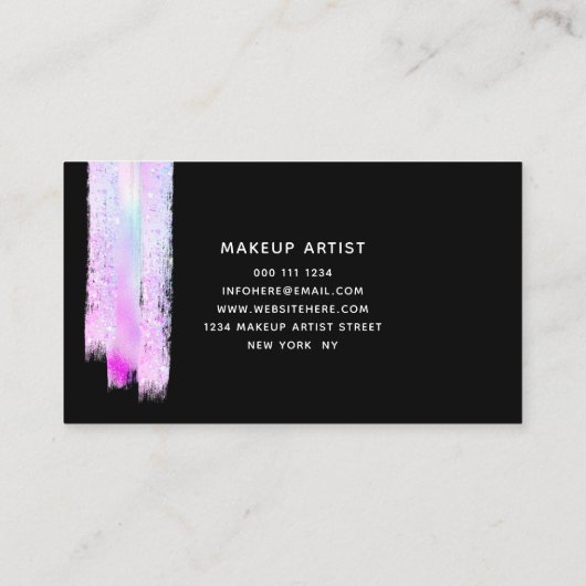 Holografische Glitter Brush Make-up Artist Zwart Visitekaartje (Achterkant)