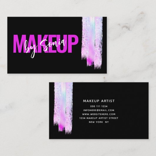 Holografische Glitter Brush Make-up Artist Zwart Visitekaartje (Voorkant / Achterkant)