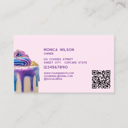 Holografische Glitter Cake Home made Cupcakes QR c Visitekaartje (Achterkant)