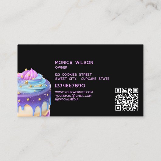 Holografische Glitter Cake Home made Cupcakes QR c Visitekaartje (Achterkant)