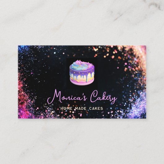 Holografische Glitter Cake Home made Cupcakes QR c Visitekaartje (Voorkant)