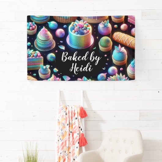 Holografische Glitter Cakes en snoep Bakkerij Spandoek (Insitu)