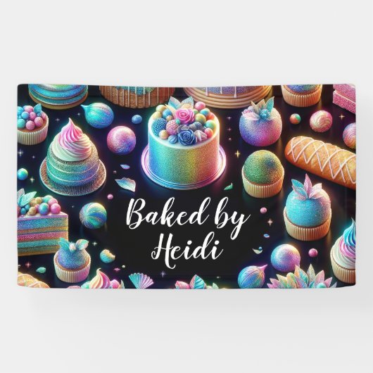 Holografische Glitter Cakes en snoep Bakkerij Spandoek (Horizontaal)