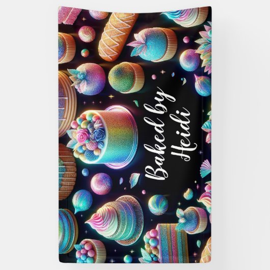 Holografische Glitter Cakes en snoep Bakkerij Spandoek (Verticaal)