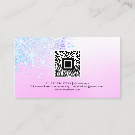 Holografische Glitter Custom Qr Code Roze pastaafb Visitekaartje (Achterkant)