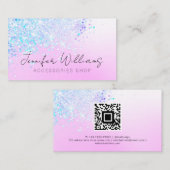 Holografische Glitter Custom Qr Code Roze pastaafb Visitekaartje (Voorkant / Achterkant)