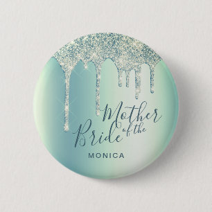 Holografische glitter druppelt moeder van de bruid ronde button 5,7 cm