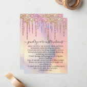 Holografische Glitter Druppelt Sieraden Care Kaart Notitiekaartje (Voorkant / Achterkant in situ)