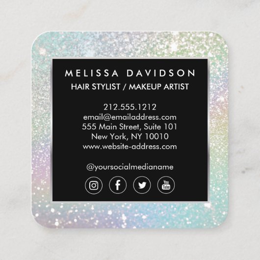 Holografische Glitter en Glamour Beauty Vierkante Visitekaartje (Achterkant)