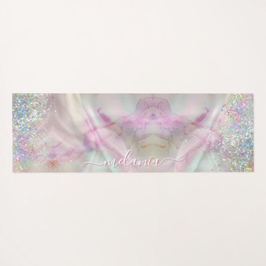 Holografische glitter gemarmerde pastelalcoholinkt yogamat (Achterkant (horizontaal))