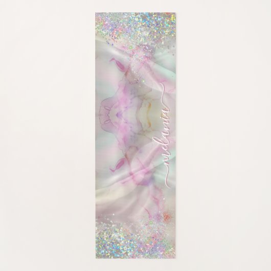 Holografische glitter gemarmerde pastelalcoholinkt yogamat (Voorkant)