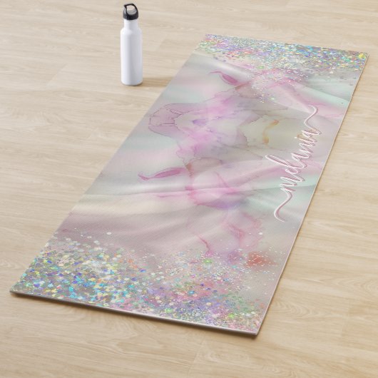 Holografische glitter gemarmerde pastelalcoholinkt yogamat (In situ)