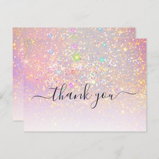 Holografische Glitter Glam Elegant Sparkle Dank u Briefkaart (Voorkant / Achterkant)