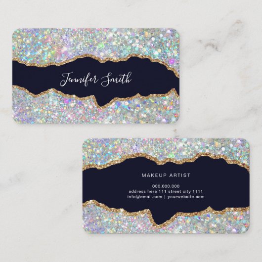 Holografische Glitter Gold Agaat Modern Elegant Visitekaartje (Voorkant / Achterkant)