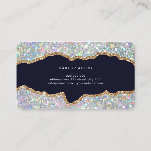 Holografische Glitter Gold Agaat Modern Elegant Visitekaartje (Achterkant)