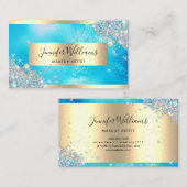 Holografische Glitter Gouden Folie Turquoise Visitekaartje (Voorkant / Achterkant)