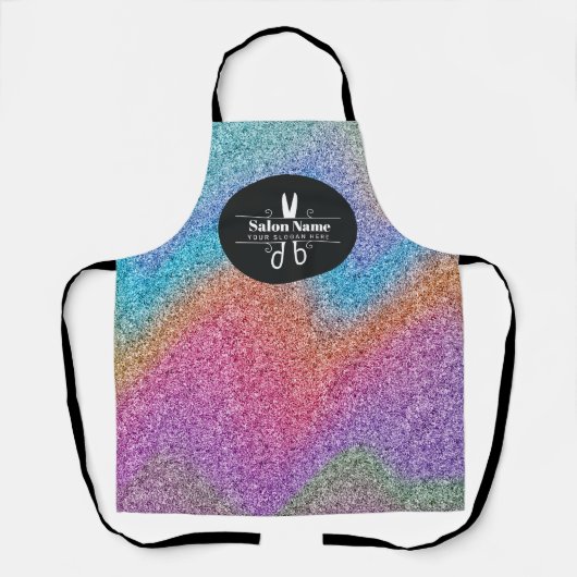 Holografische Glitter Haarstylist Logo Schort (Voorkant)
