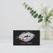 Holografische Glitter Lips Make-up Artiest Zwart Visitekaartje (Staand voorkant)