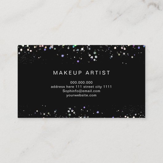 Holografische Glitter Lips Make-up Artiest Zwart Visitekaartje (Achterkant)
