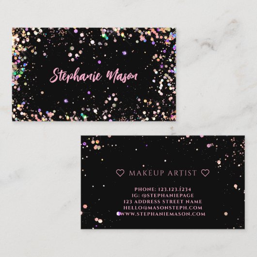 Holografische Glitter Make-up Artiest Business Zwa Contactkaartje (Voorkant / Achterkant)