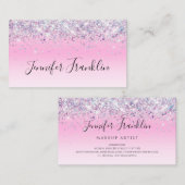 Holografische Glitter Make-up Artiest Script Roze Visitekaartje (Voorkant / Achterkant)