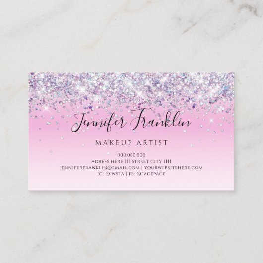 Holografische Glitter Make-up Artiest Script Roze Visitekaartje (Achterkant)
