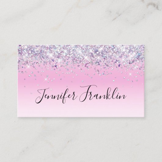 Holografische Glitter Make-up Artiest Script Roze Visitekaartje (Voorkant)
