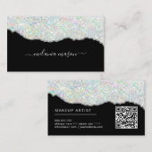 Holografische Glitter Make-up Artiest Zilver Zwart Visitekaartje (Voorkant / Achterkant)