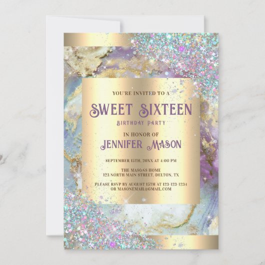 Holografische Glitter Moderne Gouden Marmer Sweet  Kaart (Voorkant)