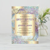 Holografische Glitter Moderne Gouden Marmer Sweet Kaart (Staand voorkant)