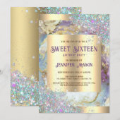 Holografische Glitter Moderne Gouden Marmer Sweet  Kaart (Voorkant / Achterkant)