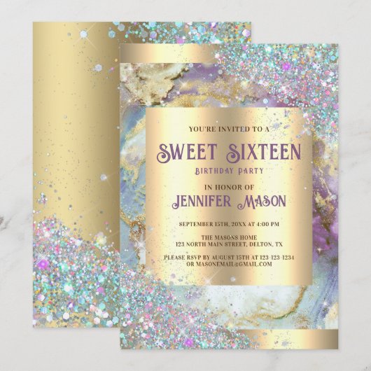 Holografische Glitter Moderne Gouden Marmer Sweet  Kaart (Voorkant / Achterkant)