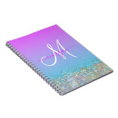 Holografische Glitter Paarse Blauw Ombre Monogram Notitieboek (Rechterzijde)