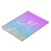 Holografische Glitter Paarse Blauw Ombre Monogram Notitieboek (Linkerzijde)