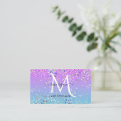 Holografische Glitter Paarse Blauw Ombre Monogram Visitekaartje (Staand voorkant)