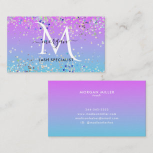 Holografische Glitter Paarse Blauw Ombre Monogram Visitekaartje